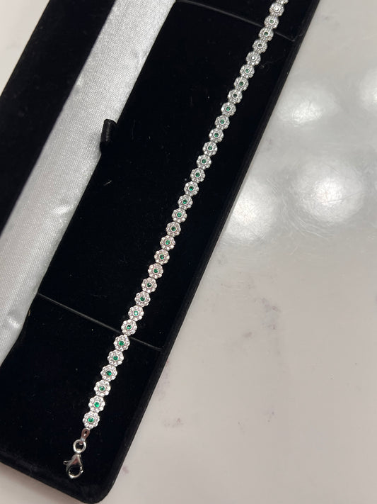 Green iced real silver bracelet