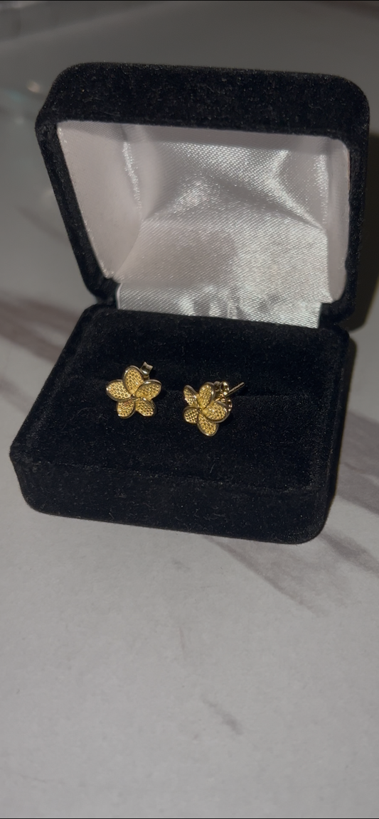Hibiscus flower 14k real gold earrings
