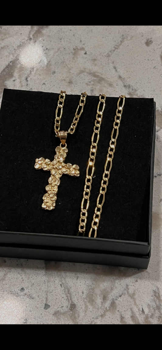 14k gold nugget cross sets