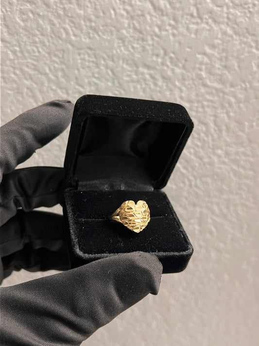 Large heart nugget ring 14k gold