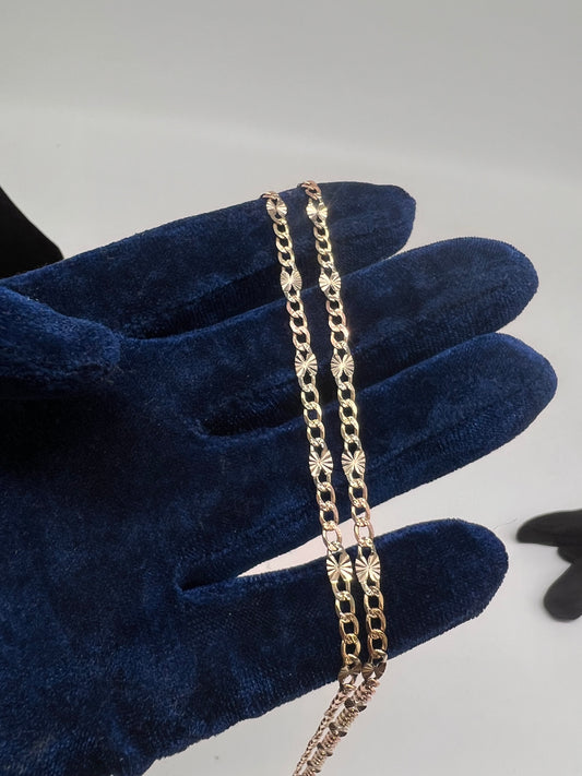 14k real gold cuban Valentino mix chain