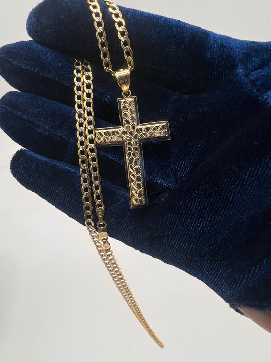 Nugget Cross chainset 14k Real gold