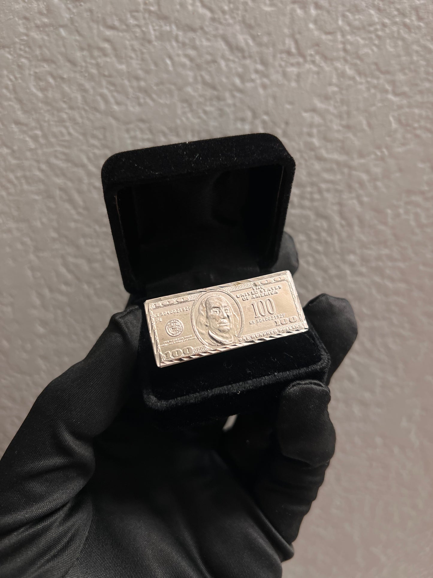 100bill 2 finger real silver ring