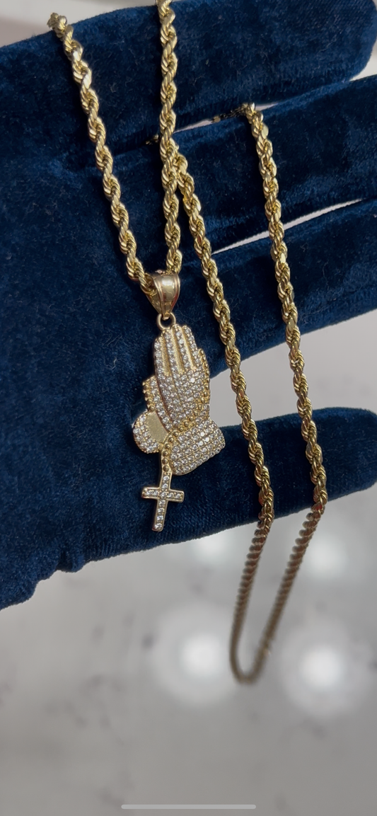 14k real gold praying hands set