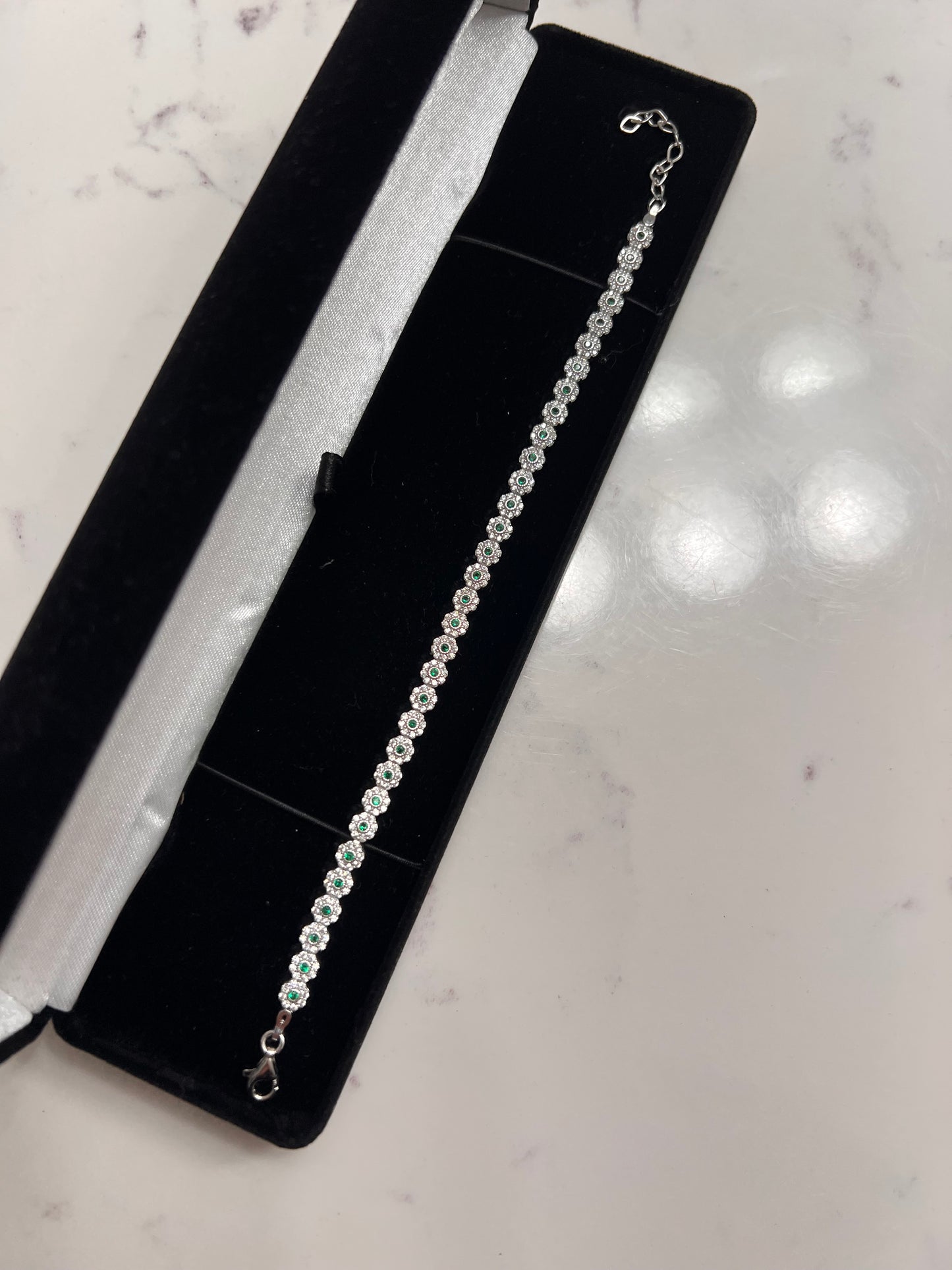 Green iced real silver bracelet