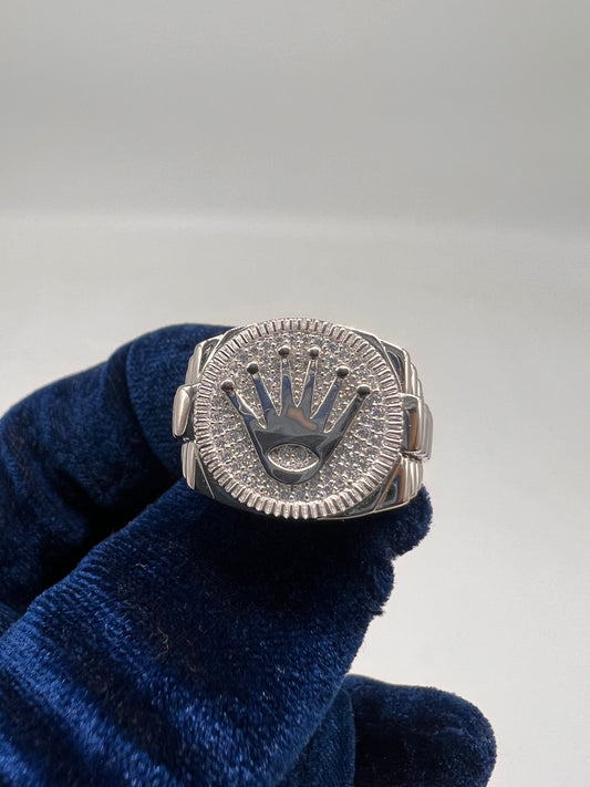 Rolex style ring real silver