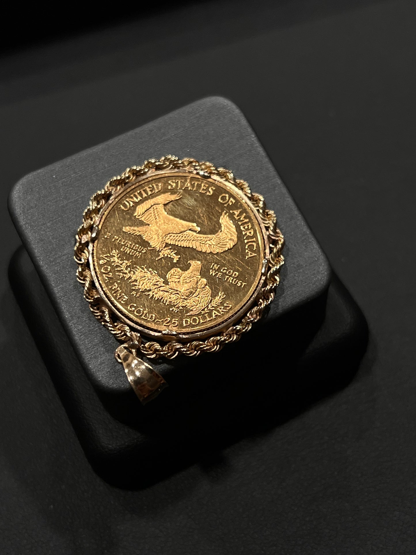 Custom 1/2oz pure gold coin w 14k bezel pendant