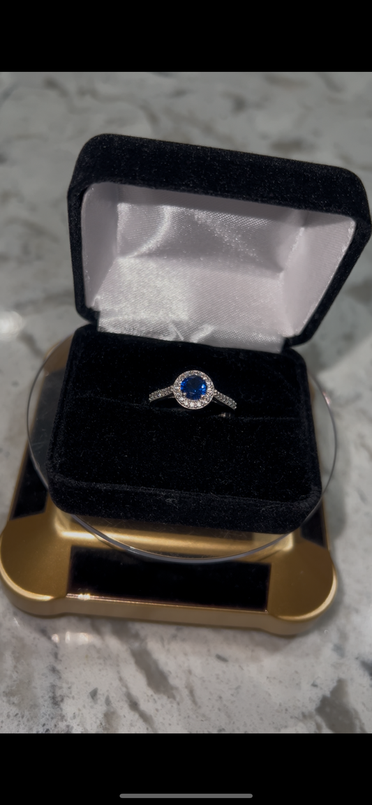 Real silver blue sapphire ring