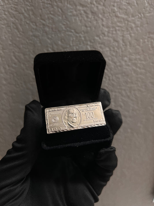 100bill 2 finger real silver ring