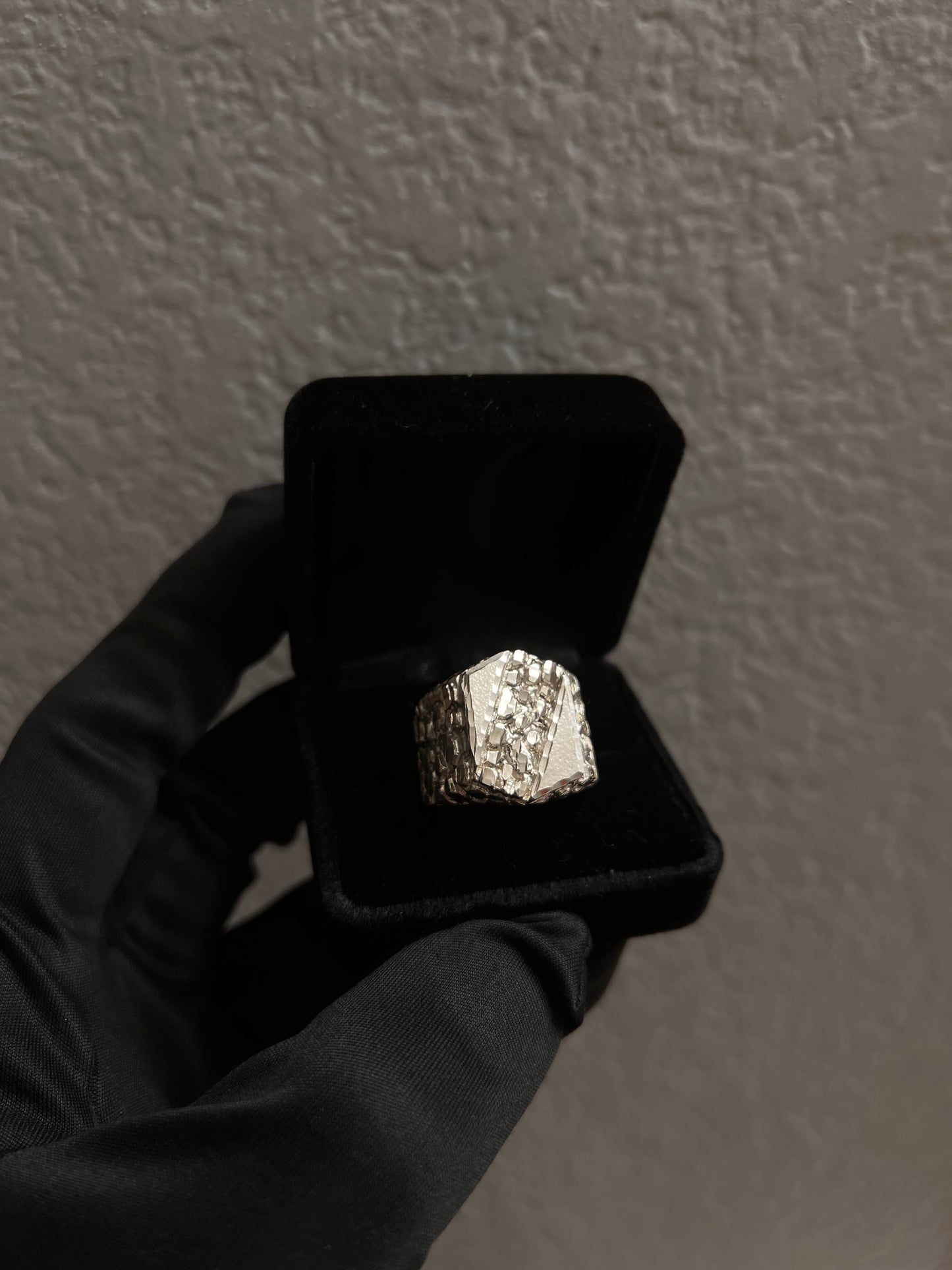 Real silver large nugget ring