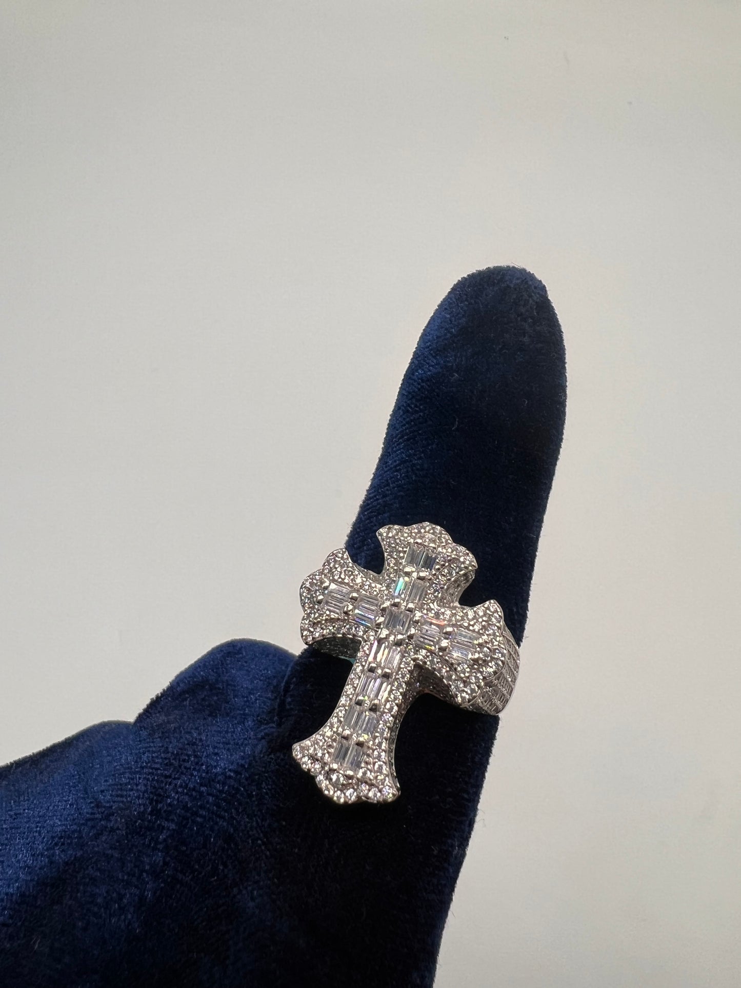 New! Emerald cut Cross Ring real silver high quality