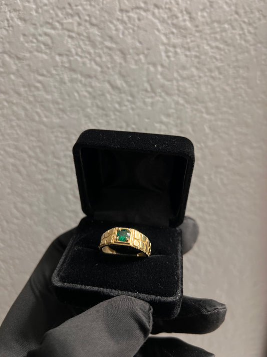 14k real gold green emerald nugget ring