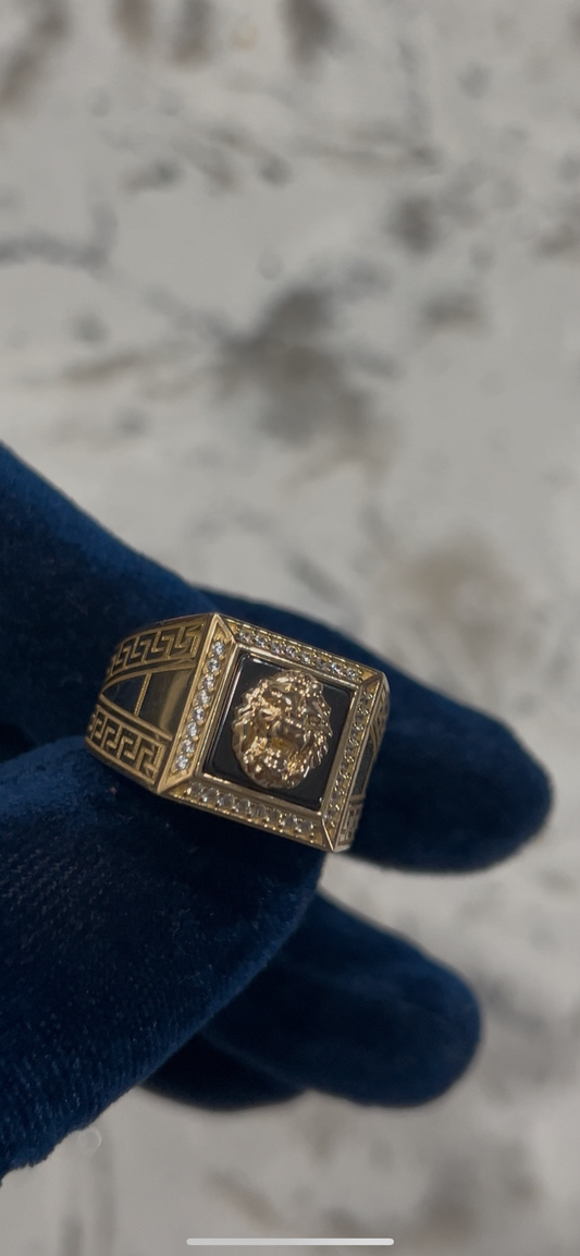 Lion ring w Versace sides 14k real gold