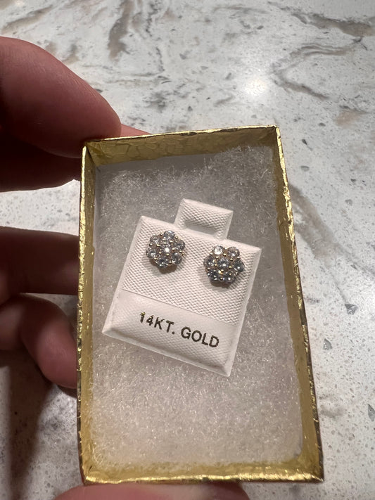 14k real gold flower cluster earrings