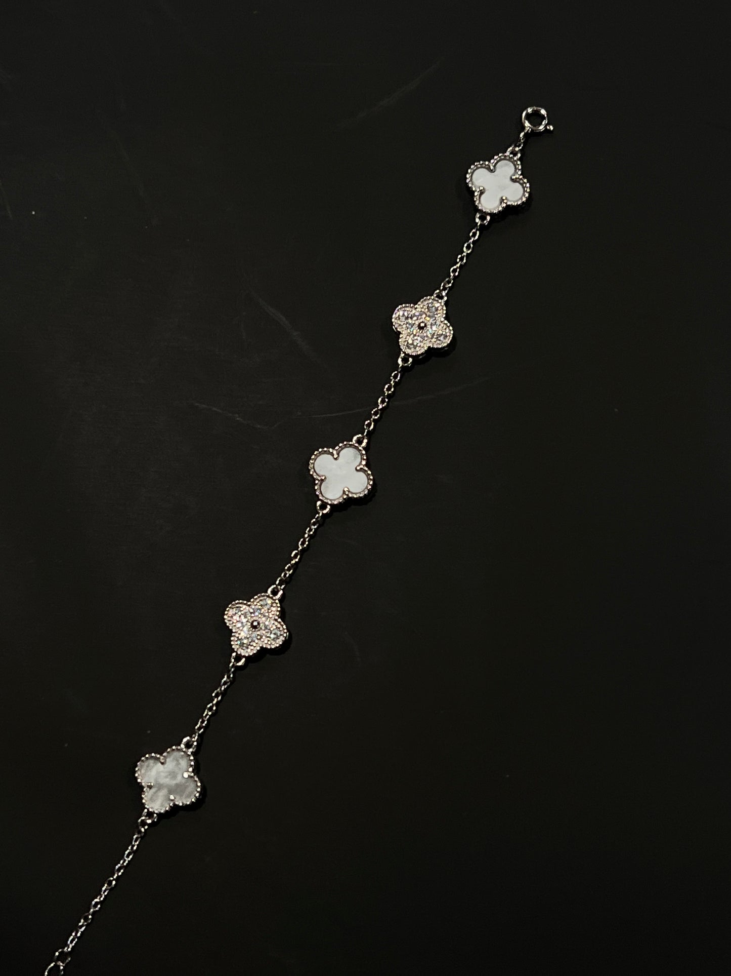 Real silver mother of Pearl w stones clover bracelet