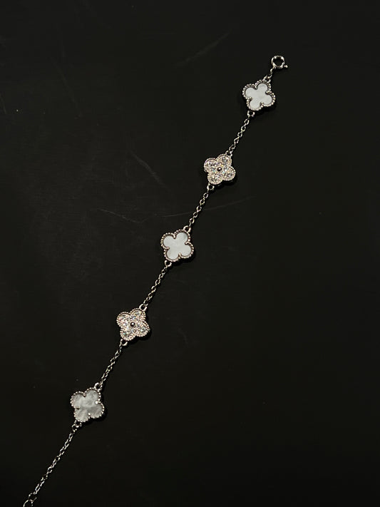 Real silver mother of Pearl w stones clover bracelet