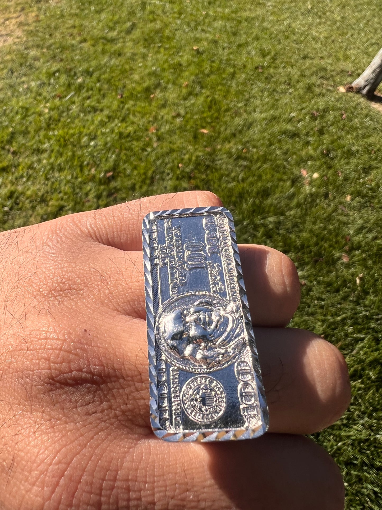 2 finger ring real silver 100 bill