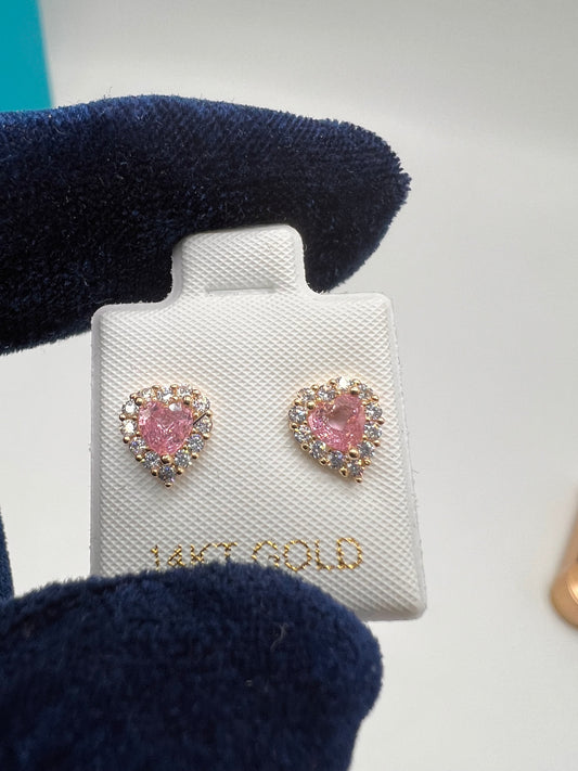 Pink heart 14k Gold Earrings