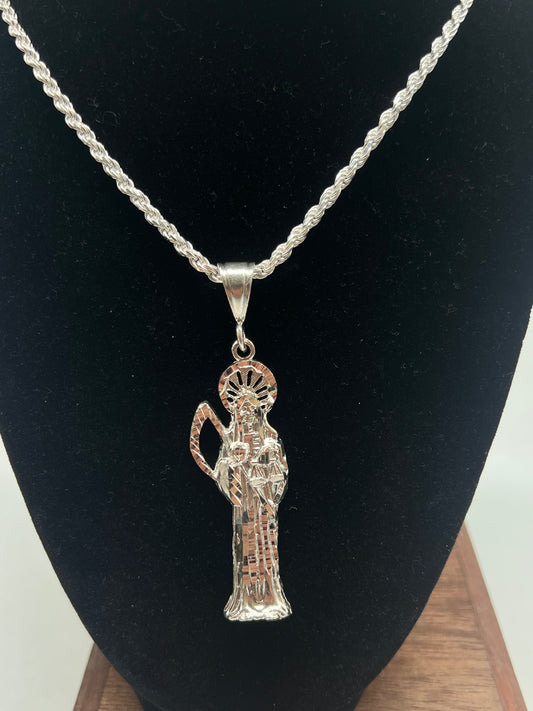 Santa muerte chain real silver
