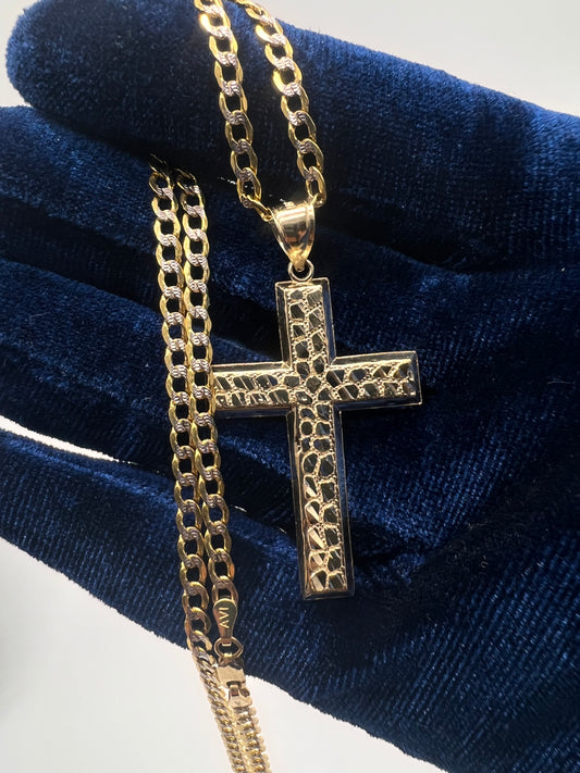 Nugget Cross chainset 14k Real gold