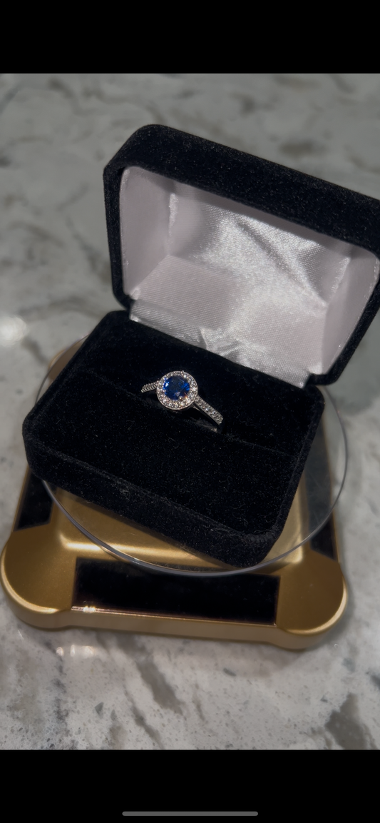 Real silver blue sapphire ring