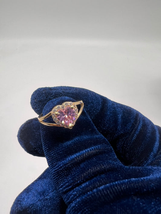 14k real gold pink heart ring