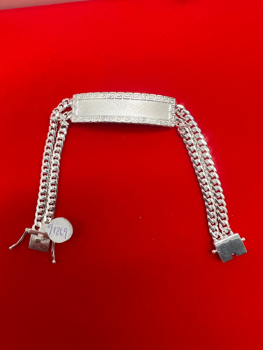 Double Row Greek Id style real silver Bracelet