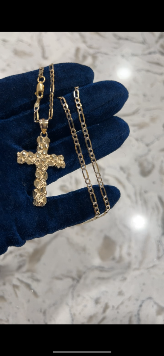 14k real gold nugget cross set