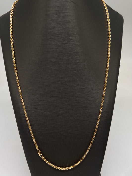 3mm 24inch rope chain 14k real gold