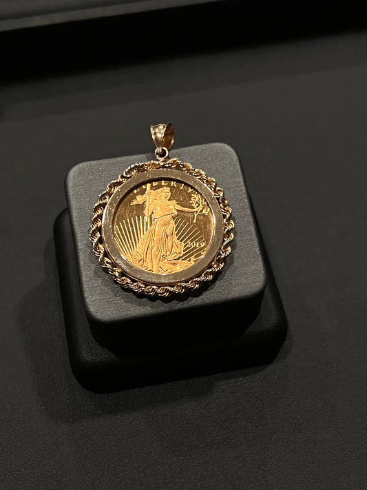 Custom 1/2oz pure gold coin w 14k bezel pendant