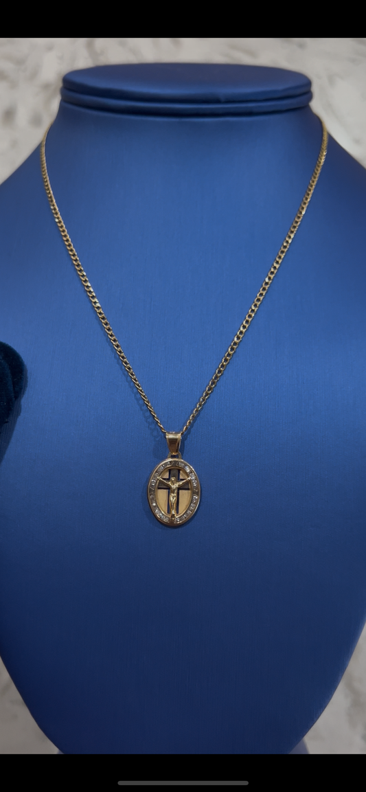14k real gold Jesus chainset small