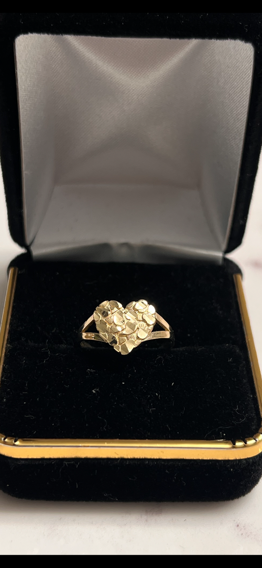 14k real gold heart nugget ring