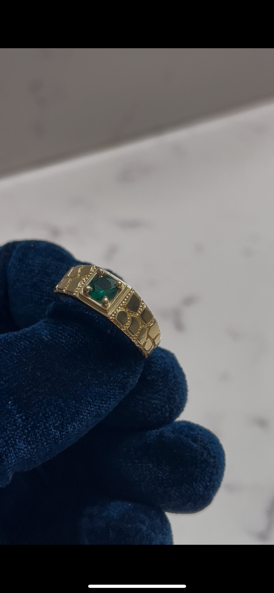 14k real gold green emerald nugget ring
