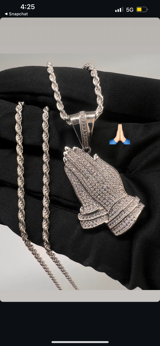 Praying hands chainset real silver