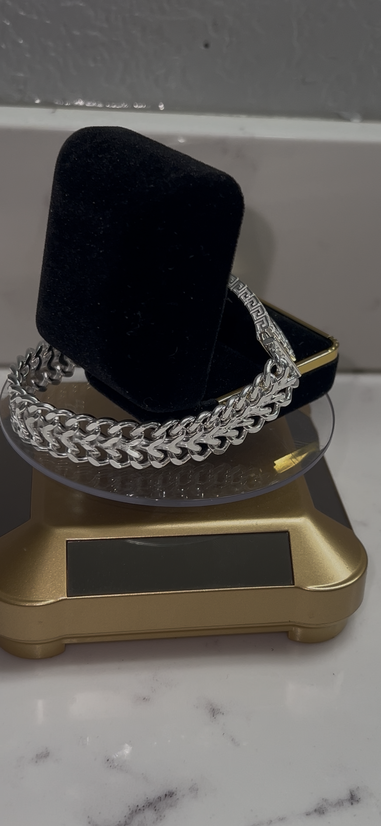 Versace style real silver ID bracelet