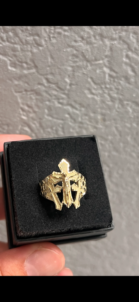 10k real gold triple cross ring