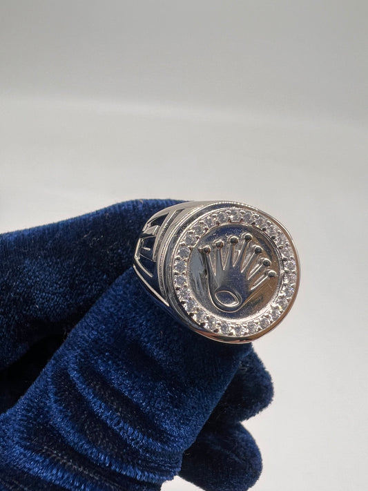 Rolex style ring real silver
