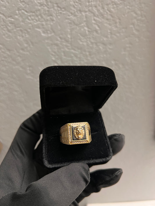 Lion ring w Versace sides 14k real gold
