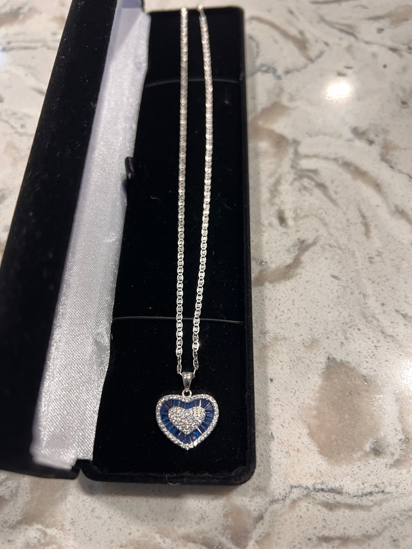 Blue heart real silver set