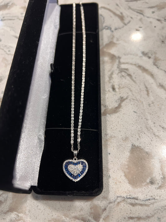 Blue heart real silver set