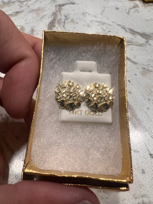 Large 14k real gold nugget earrings