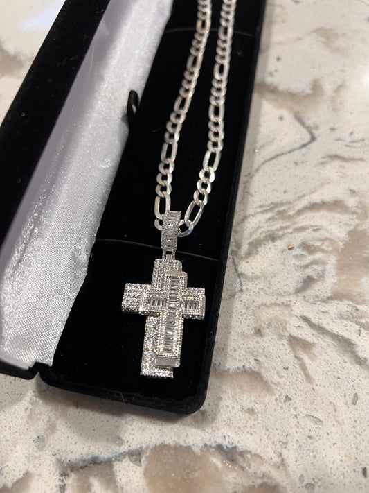 Real silver fully iced double cross set