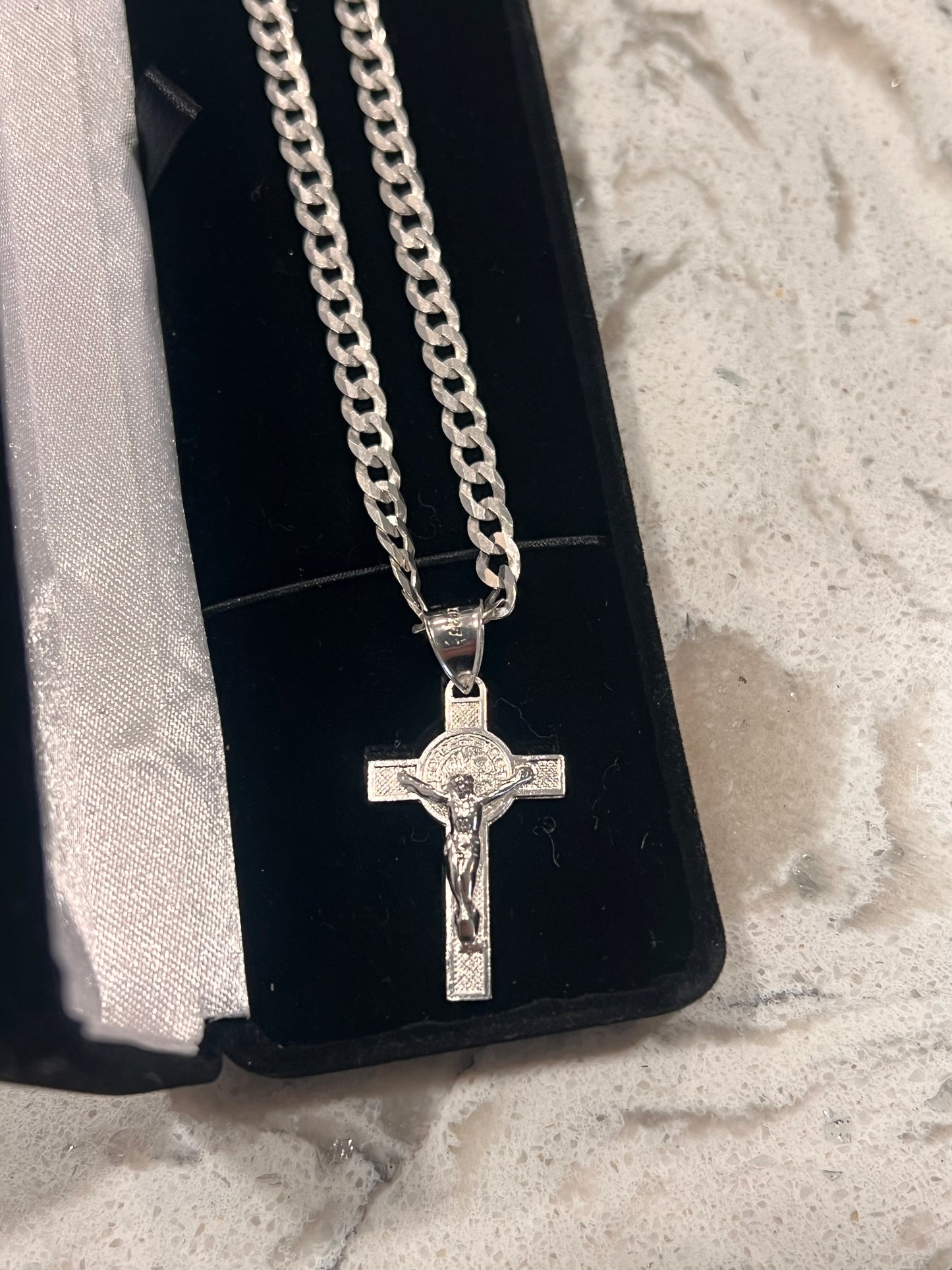 Real silver San Benito cross set