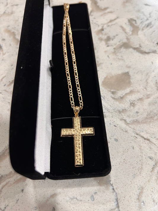 14k real gold nugget cross set