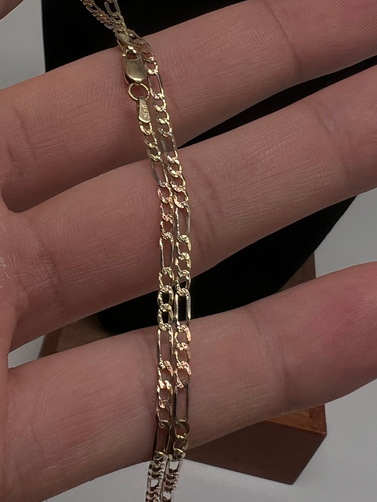 18inch tri color figaro chain 14k solid gold