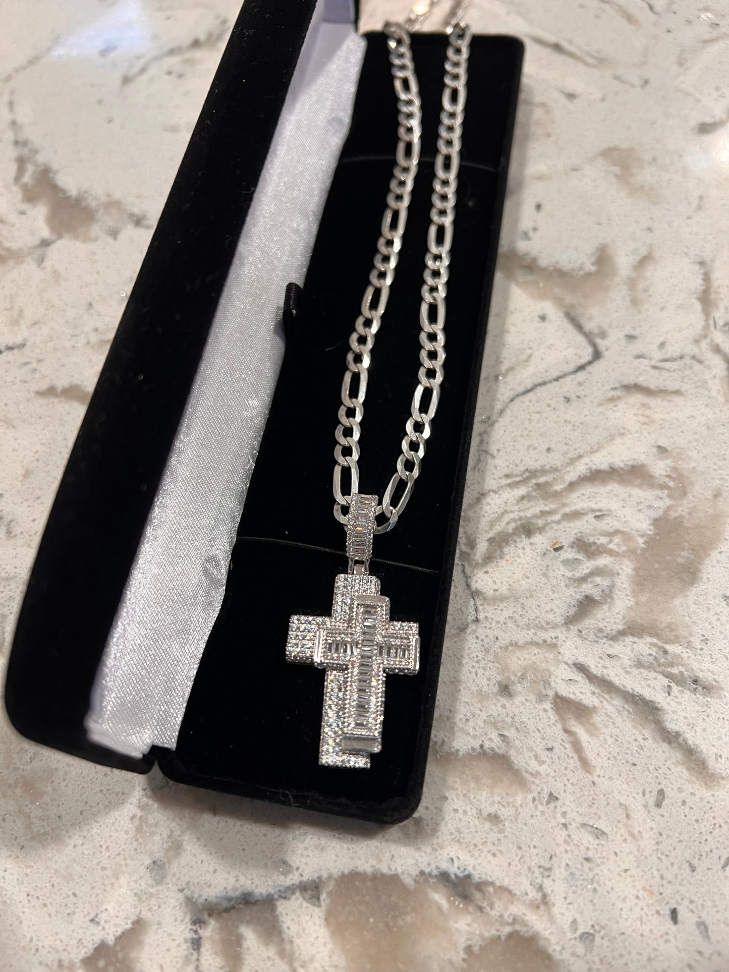 Real silver fully iced double cross set
