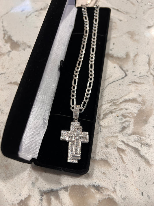 Real silver fully iced double cross set