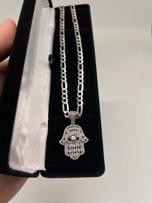 Hamsa evil eye real silver set