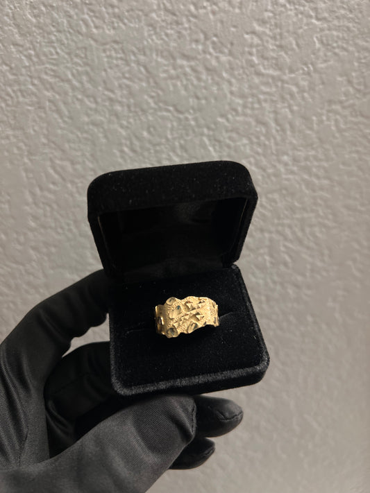 Cross nugget ring 14k real gold