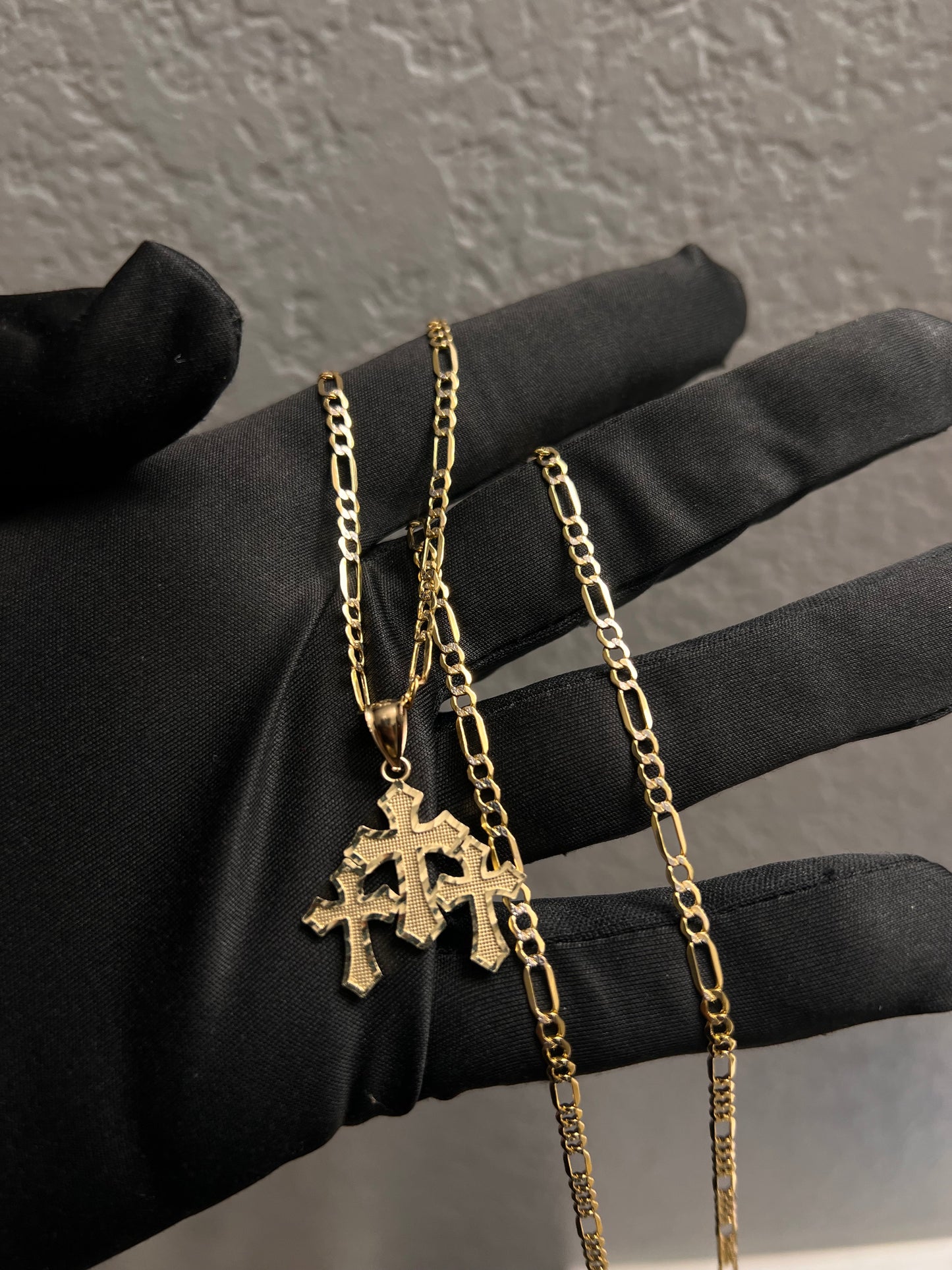 Triple cross 14k real gold chainset